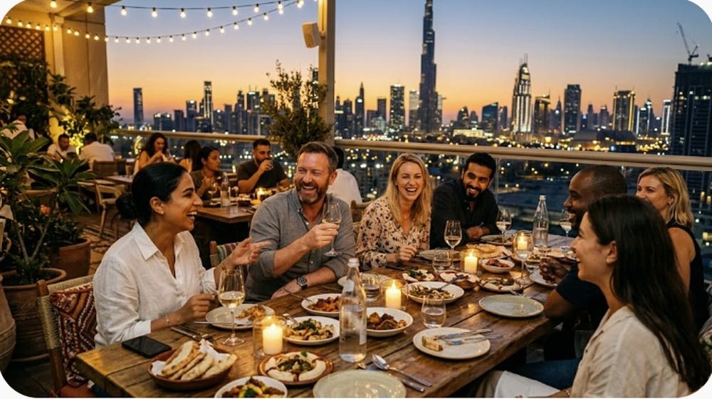 Deutschsprachige Runde auf einer Dachterrasse in Dubai